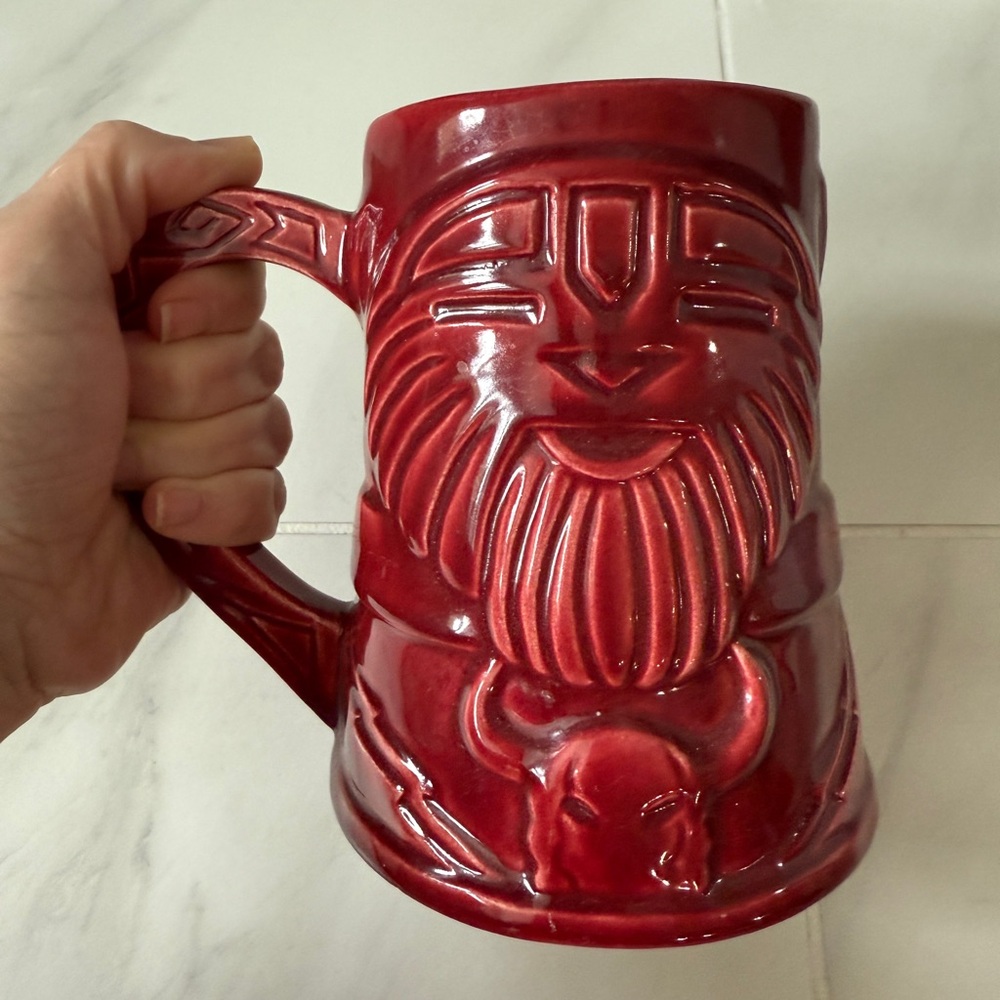 Vintage Red California Pottery Tiki Mug